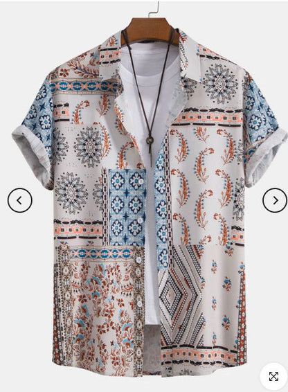 Fashion Men's Art Printed Short Sleeve Shirt   (Available)