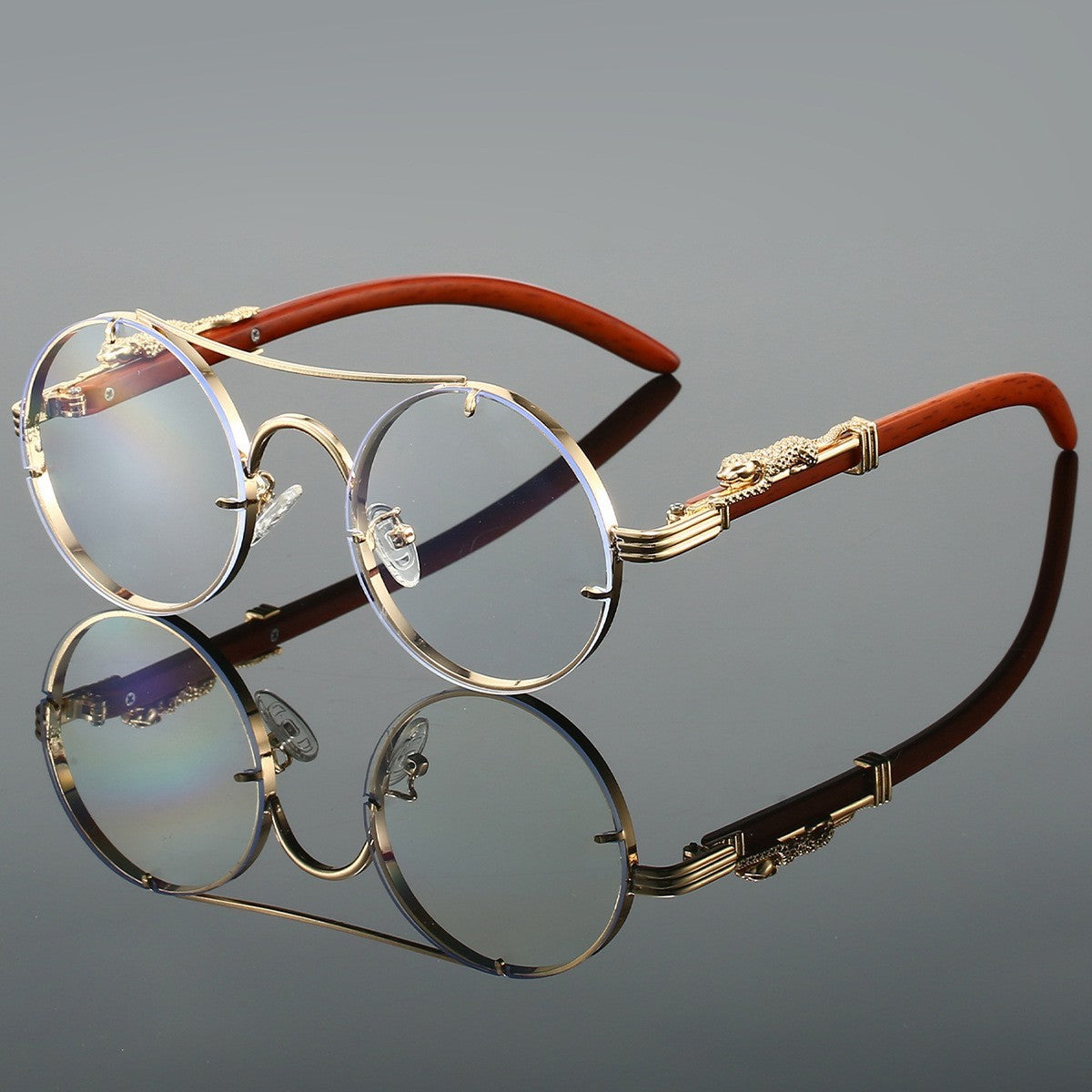 Retro Double Beam Leopard Head Sunglasses