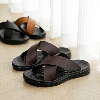 Leather Cross Plus Size Beach Casual Slippers Men (Available)