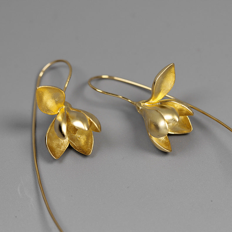 Gold Silver Earring Fashion Jewelry Elegant Magnolia Flower Dangle Earrings For Women Gifts  (Available)