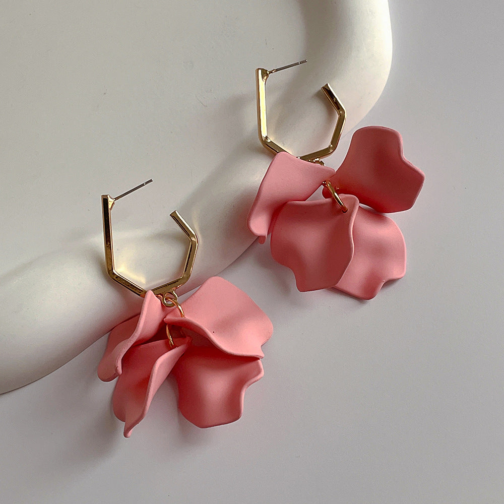 Fashion Jewelry Rose Petal Long Exaggerated Earrings For Women (Available)
