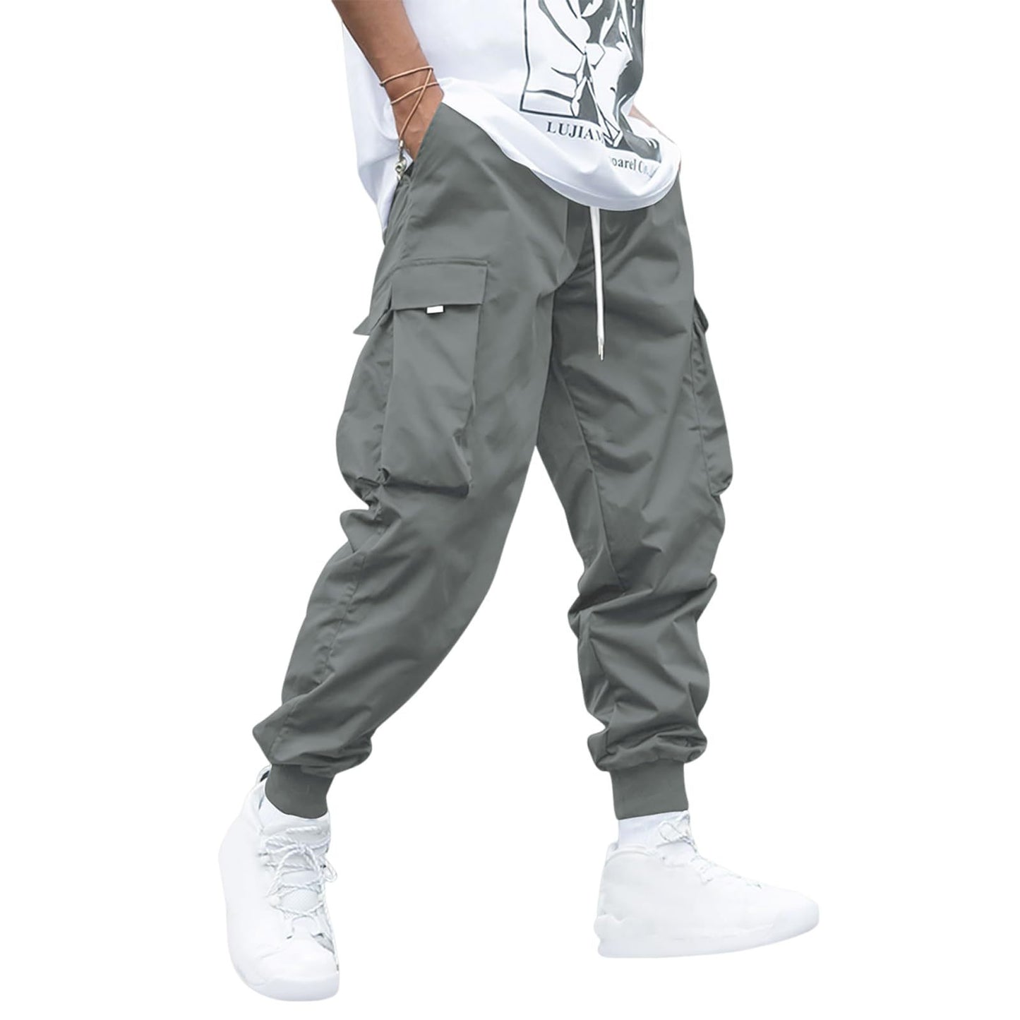 Multi-pocket Cargo Pants Men's Casual Hip-Hop Drawstring Trousers Outdoor Streetwear Sports Pant (Available)