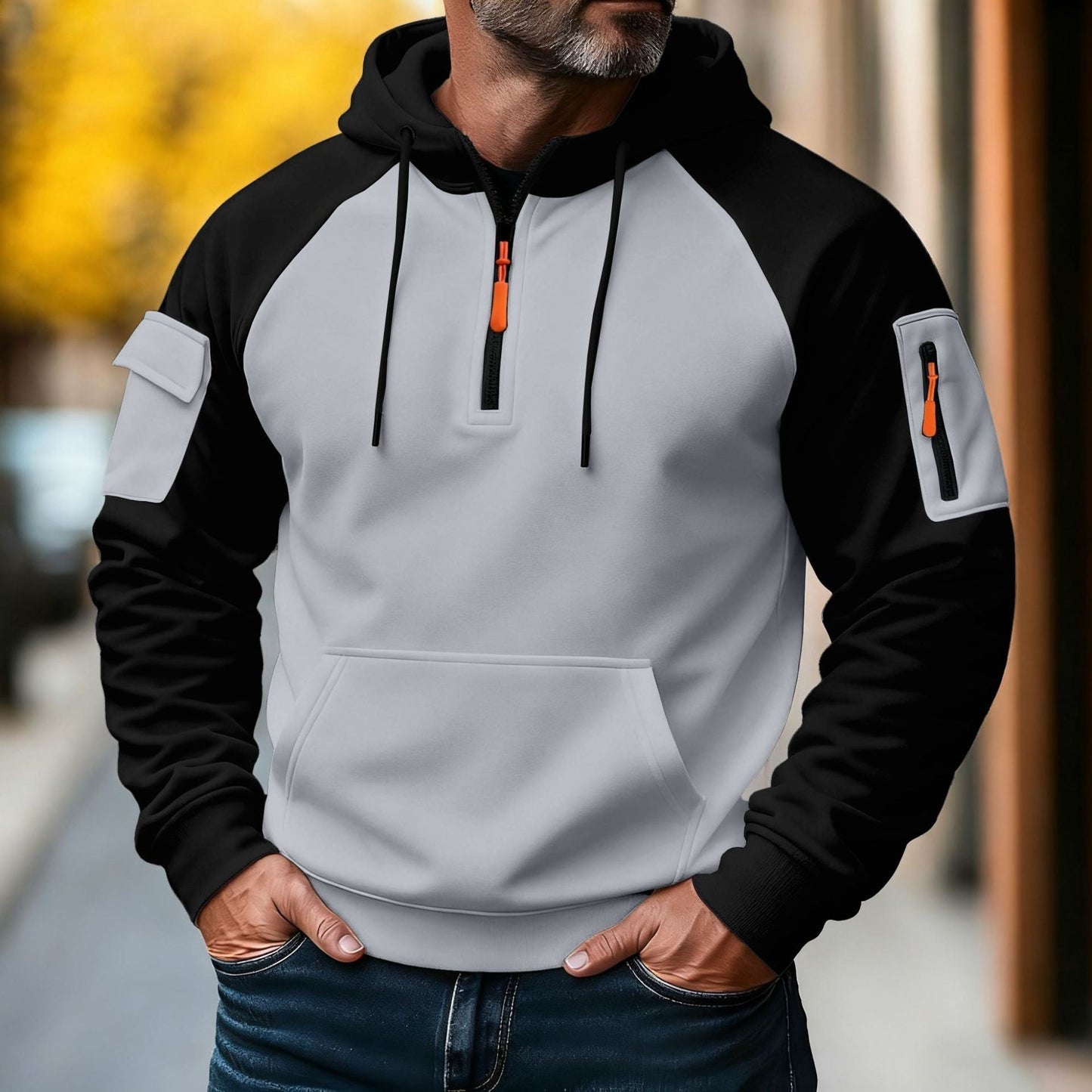 Zipper Decorations Brushed Sports Leisure Pullover Hooded Sweater (Available)