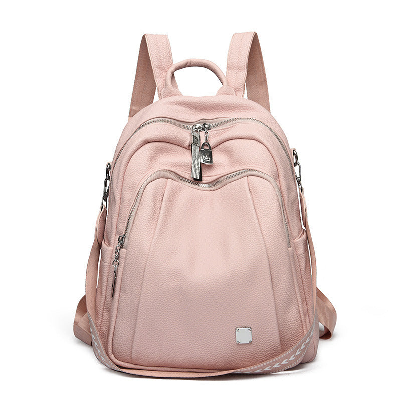 Large Capacity Soft Leather Student Backpack Trendy Travel Bag