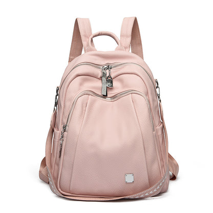Large Capacity Soft Leather Student Backpack Trendy Travel Bag