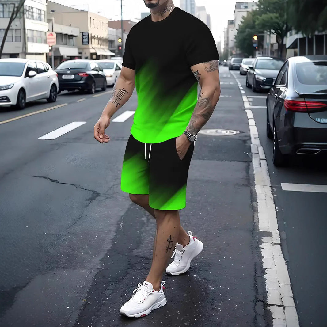 Summer Fashion Trend 3D Digital Printing Men's Short Sleeve Shorts Suit (  (Available)