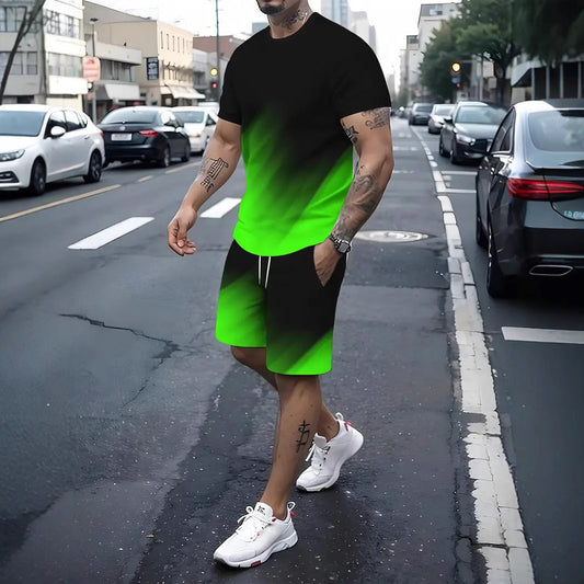 Summer Fashion Trend 3D Digital Printing Men's Short Sleeve Shorts Suit (  (Available)