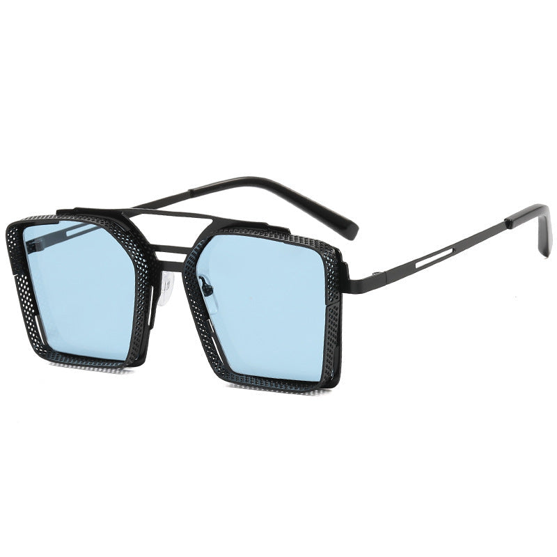 Steam Punk Sunglasses Men's Metal Hollow Square Frame Sunglasses Tide Double Beam Glasses