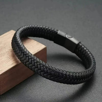 Men's Leather Magnetic Buckle Bracelet (Available)
