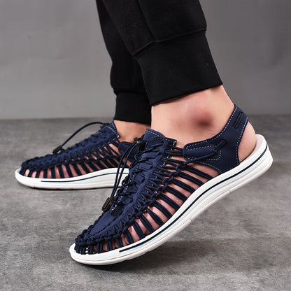 Fashion Woven Sandals Women Men Drawstring Tie Roman Shoes Summer (Available)