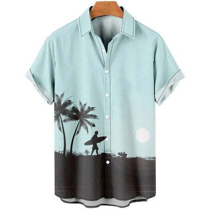 Men's Casual Slim Beach 3D Printed Short Sleeve Shirt (Available)