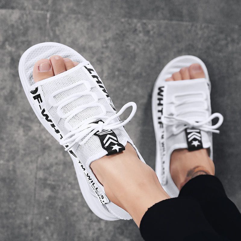 Men Sandals Breathable Shoes Hollow Out Flat Shoes Pull On Sport Outdoor Beach Sandals Shoes Men Roman Shoes Korean Youth Sandals for Men   (Available)