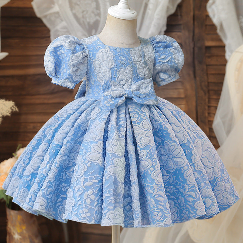 Girl's Baby Dress For One Year Old Puff Sleeve Bow Princess Dress (Available)