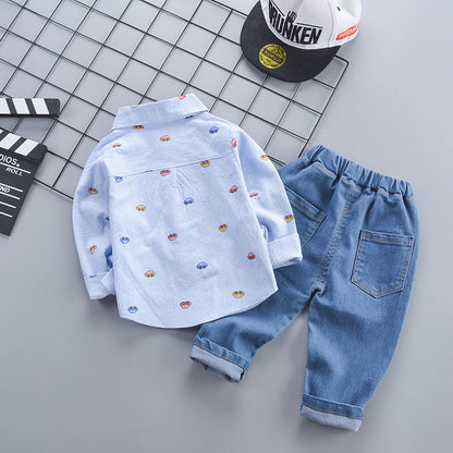 Children's Clothing Autumn Korean Style Autumn Clothing Casual Shirt Two-piece Boy Suit  (Available)