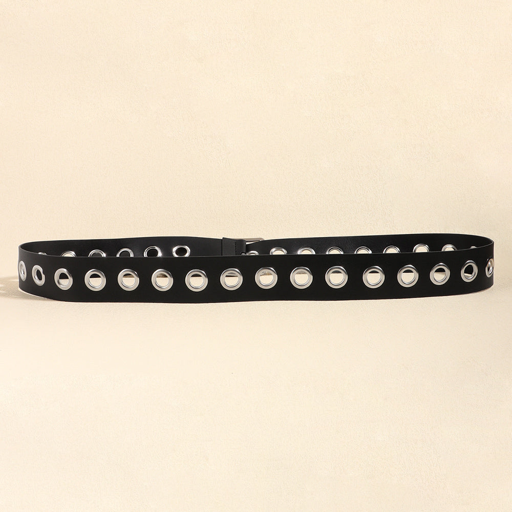 Men And Women Fashion Hollow Belt Personality Punk Style PU Soft Belt Jeans Hip Hop Accessories  (Available)