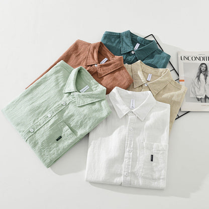 Solid Color Cotton And Linen Casual Fashion Short Sleeve Shirt (Available)
