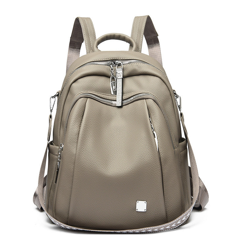 Large Capacity Soft Leather Student Backpack Trendy Travel Bag