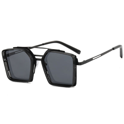 Steam Punk Sunglasses Men's Metal Hollow Square Frame Sunglasses Tide Double Beam Glasses