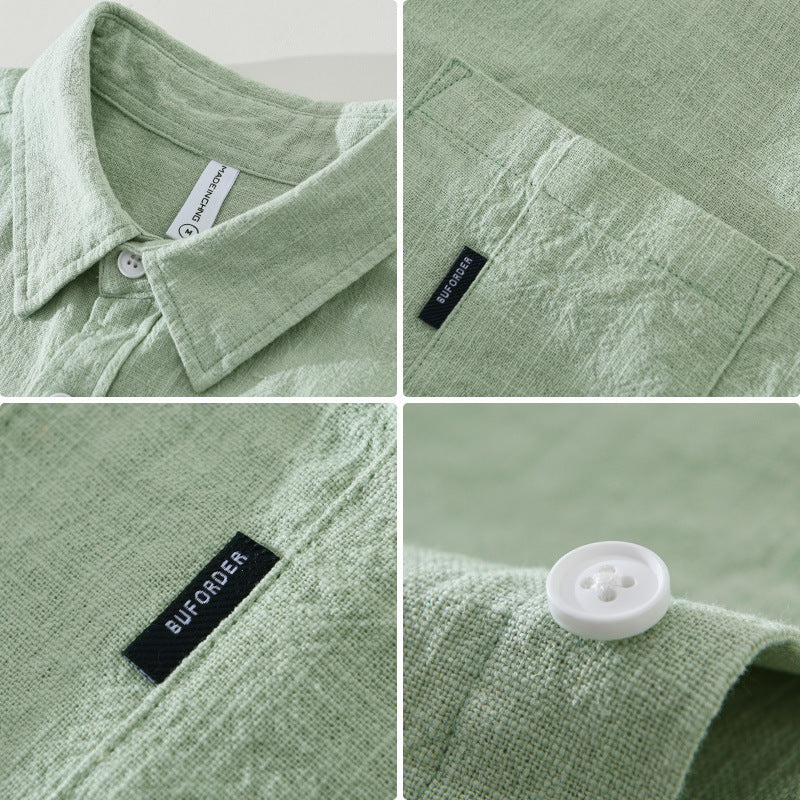 Solid Color Cotton And Linen Casual Fashion Short Sleeve Shirt (Available)
