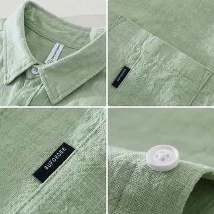 Solid Color Cotton And Linen Casual Fashion Short Sleeve Shirt (Available)