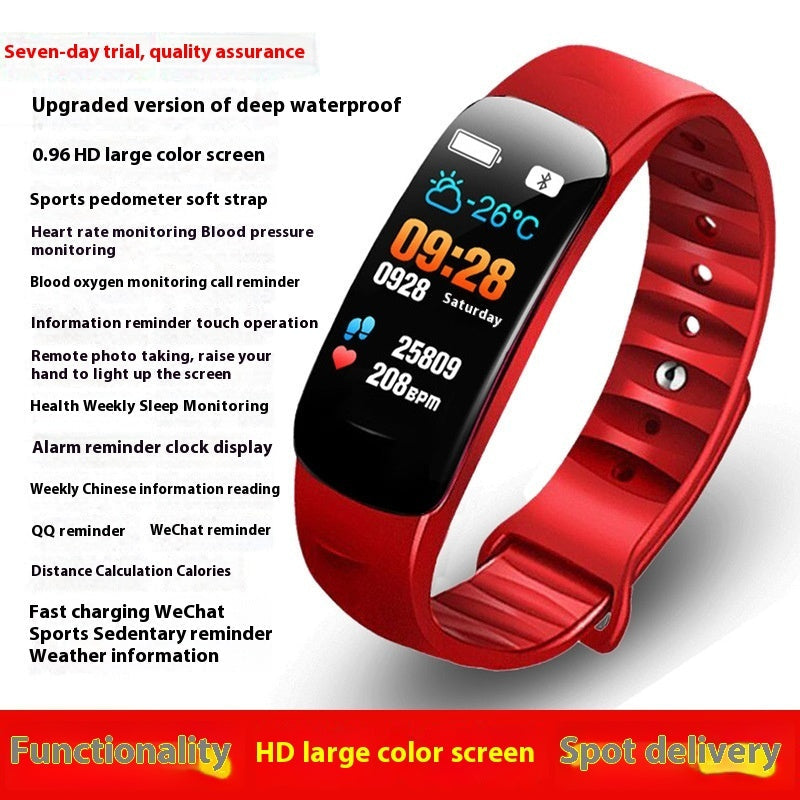 C1 Blood Pressure Heart Rate Waterproof Color Screen Bluetooth Pedometer Sports Watch (Available)