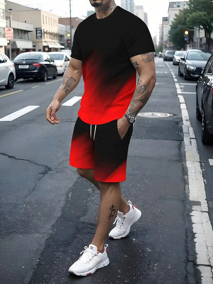 Summer Fashion Trend 3D Digital Printing Men's Short Sleeve Shorts Suit (  (Available)