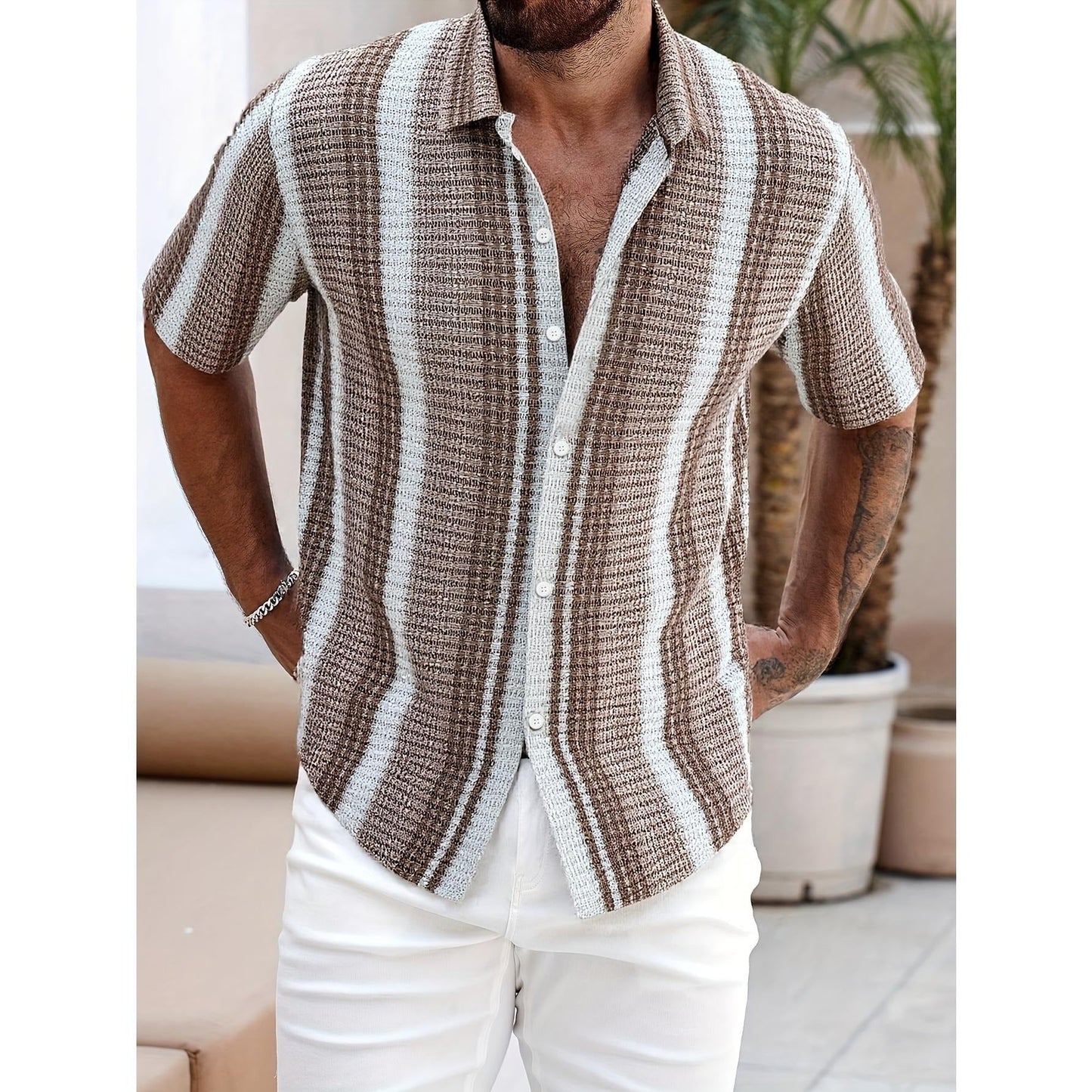 Men's Casual Slim Beach 3D Printed Short Sleeve Shirt (Available)