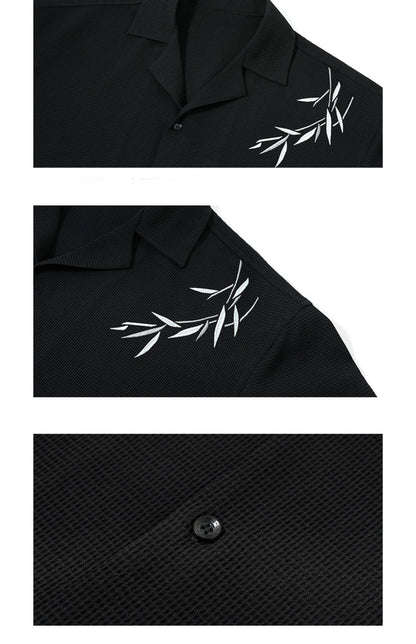 Mens Loose Casual Bamboo Embroidered Long Sleeve Shirt (Available)