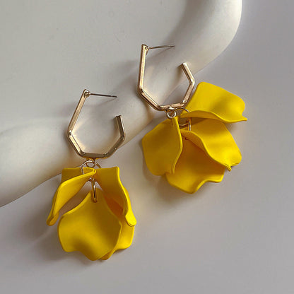 Fashion Jewelry Rose Petal Long Exaggerated Earrings For Women (Available)
