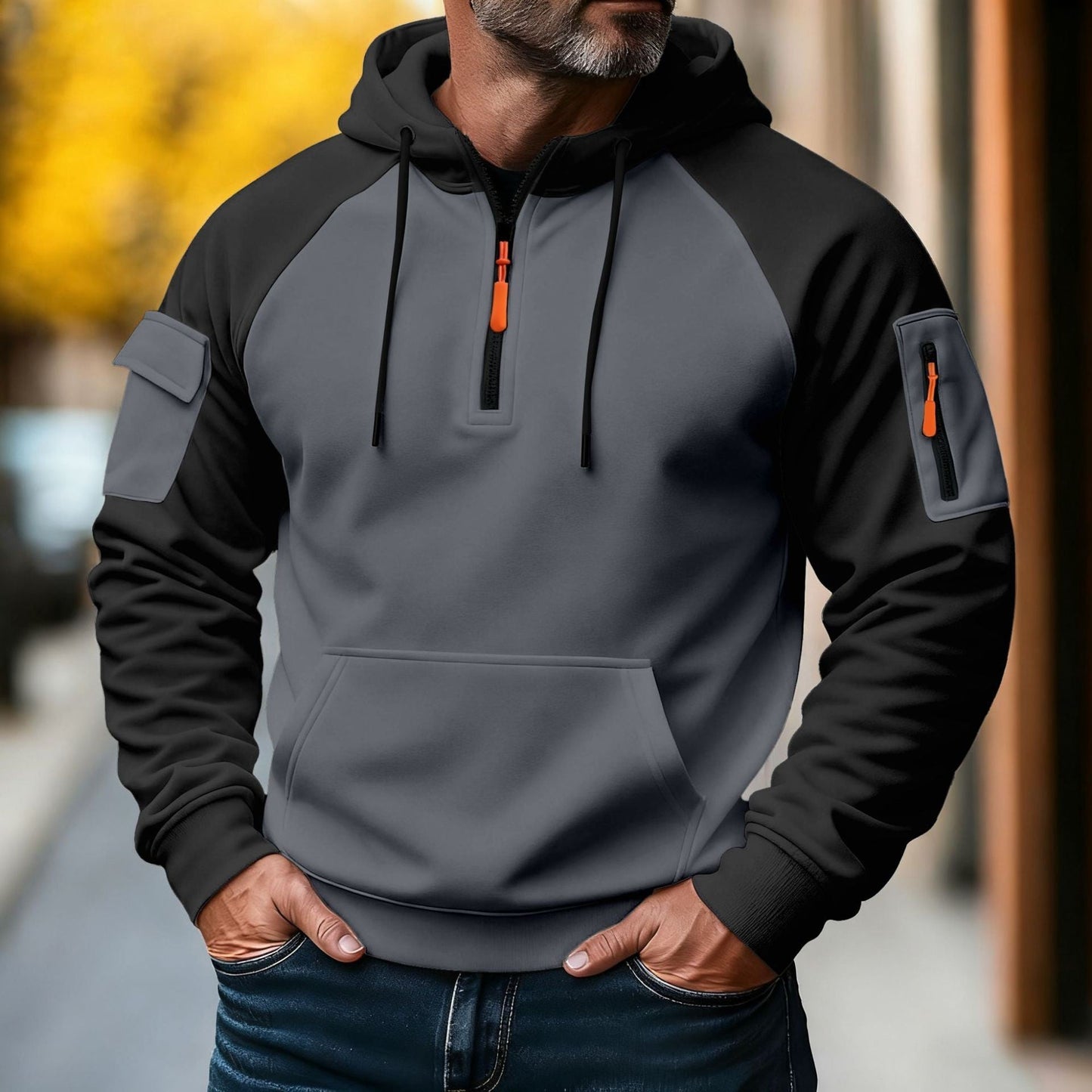 Zipper Decorations Brushed Sports Leisure Pullover Hooded Sweater (Available)