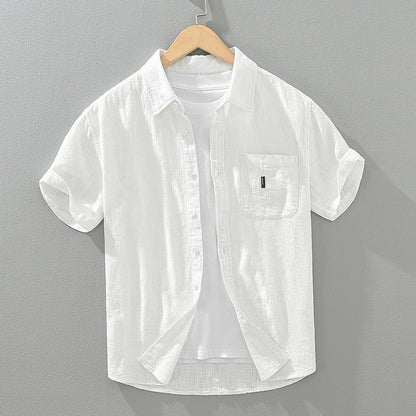 Solid Color Cotton And Linen Casual Fashion Short Sleeve Shirt (Available)