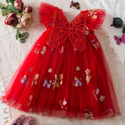 Korean Flower Embroidery Girls' Chiffon Skirt (Available)