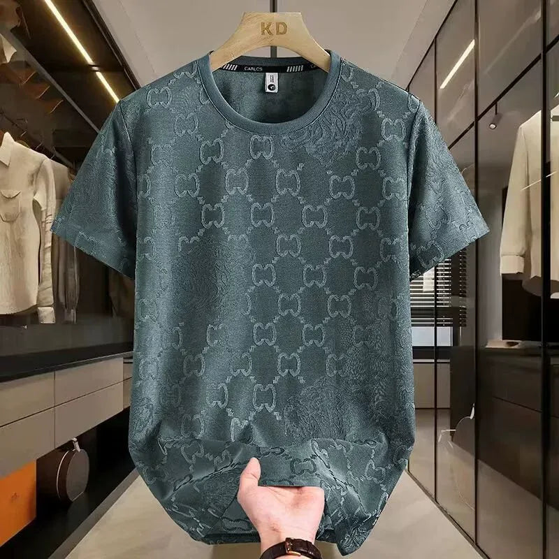 High-end ice silk ice feeling short-sleeved T-shirt men's new summer thin T-shirt trendy men's half-sleeved (Available)