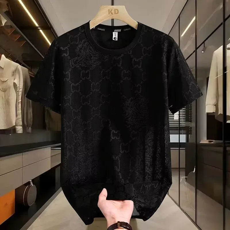 High-end ice silk ice feeling short-sleeved T-shirt men's new summer thin T-shirt trendy men's half-sleeved (Available)