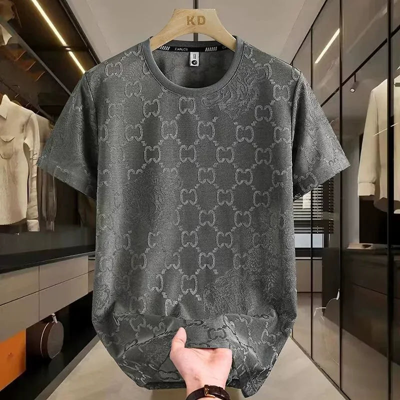 High-end ice silk ice feeling short-sleeved T-shirt men's new summer thin T-shirt trendy men's half-sleeved (Available)