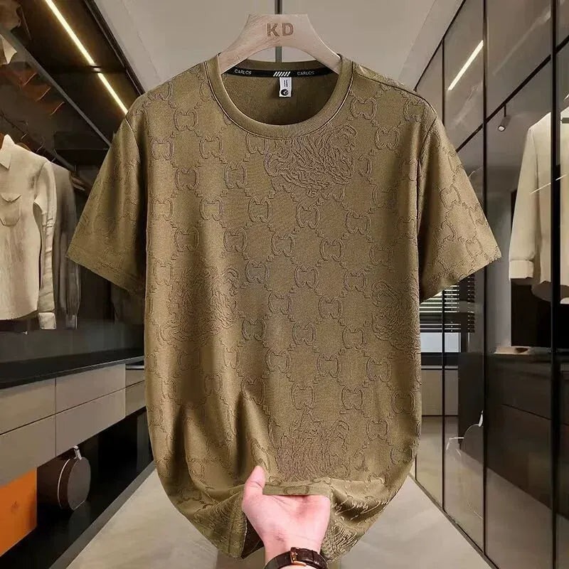 High-end ice silk ice feeling short-sleeved T-shirt men's new summer thin T-shirt trendy men's half-sleeved (Available)