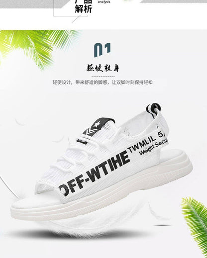 Men Sandals Breathable Shoes Hollow Out Flat Shoes Pull On Sport Outdoor Beach Sandals Shoes Men Roman Shoes Korean Youth Sandals for Men   (Available)