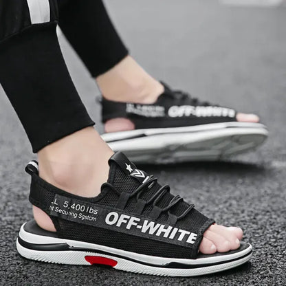 Men Sandals Breathable Shoes Hollow Out Flat Shoes Pull On Sport Outdoor Beach Sandals Shoes Men Roman Shoes Korean Youth Sandals for Men   (Available)