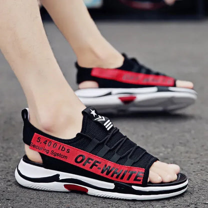 Men Sandals Breathable Shoes Hollow Out Flat Shoes Pull On Sport Outdoor Beach Sandals Shoes Men Roman Shoes Korean Youth Sandals for Men   (Available)
