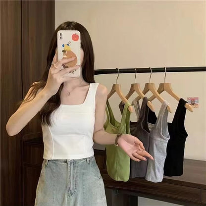 Cropped Woman Summer Square Neck Sleeveless Cotton Beauty Back Bra