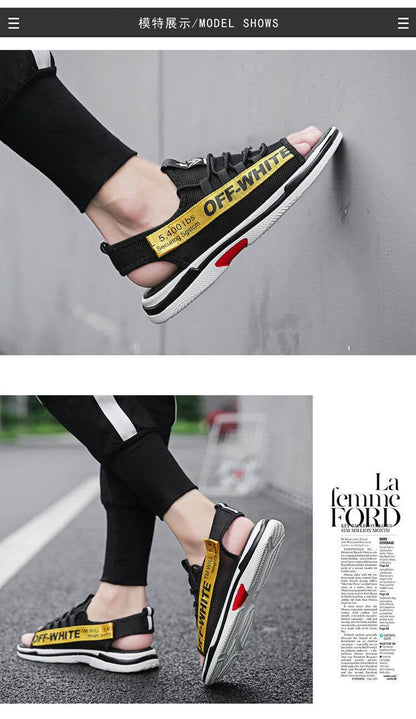 Men Sandals Breathable Shoes Hollow Out Flat Shoes Pull On Sport Outdoor Beach Sandals Shoes Men Roman Shoes Korean Youth Sandals for Men   (Available)