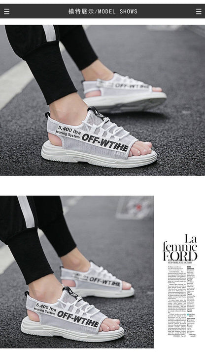 Men Sandals Breathable Shoes Hollow Out Flat Shoes Pull On Sport Outdoor Beach Sandals Shoes Men Roman Shoes Korean Youth Sandals for Men   (Available)