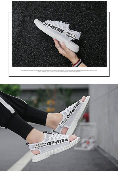 Men Sandals Breathable Shoes Hollow Out Flat Shoes Pull On Sport Outdoor Beach Sandals Shoes Men Roman Shoes Korean Youth Sandals for Men   (Available)