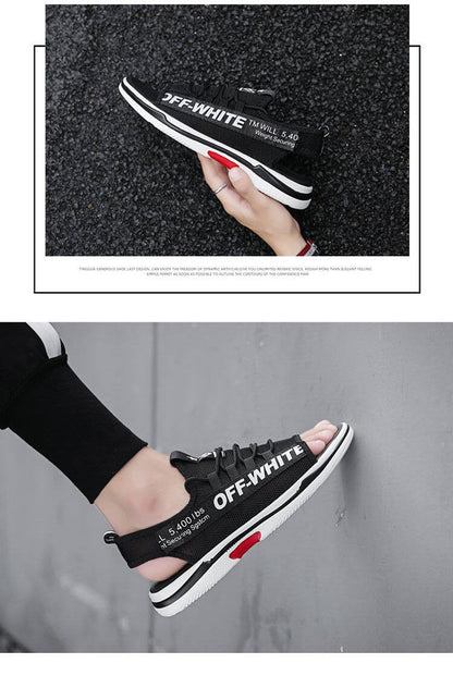 Men Sandals Breathable Shoes Hollow Out Flat Shoes Pull On Sport Outdoor Beach Sandals Shoes Men Roman Shoes Korean Youth Sandals for Men   (Available)
